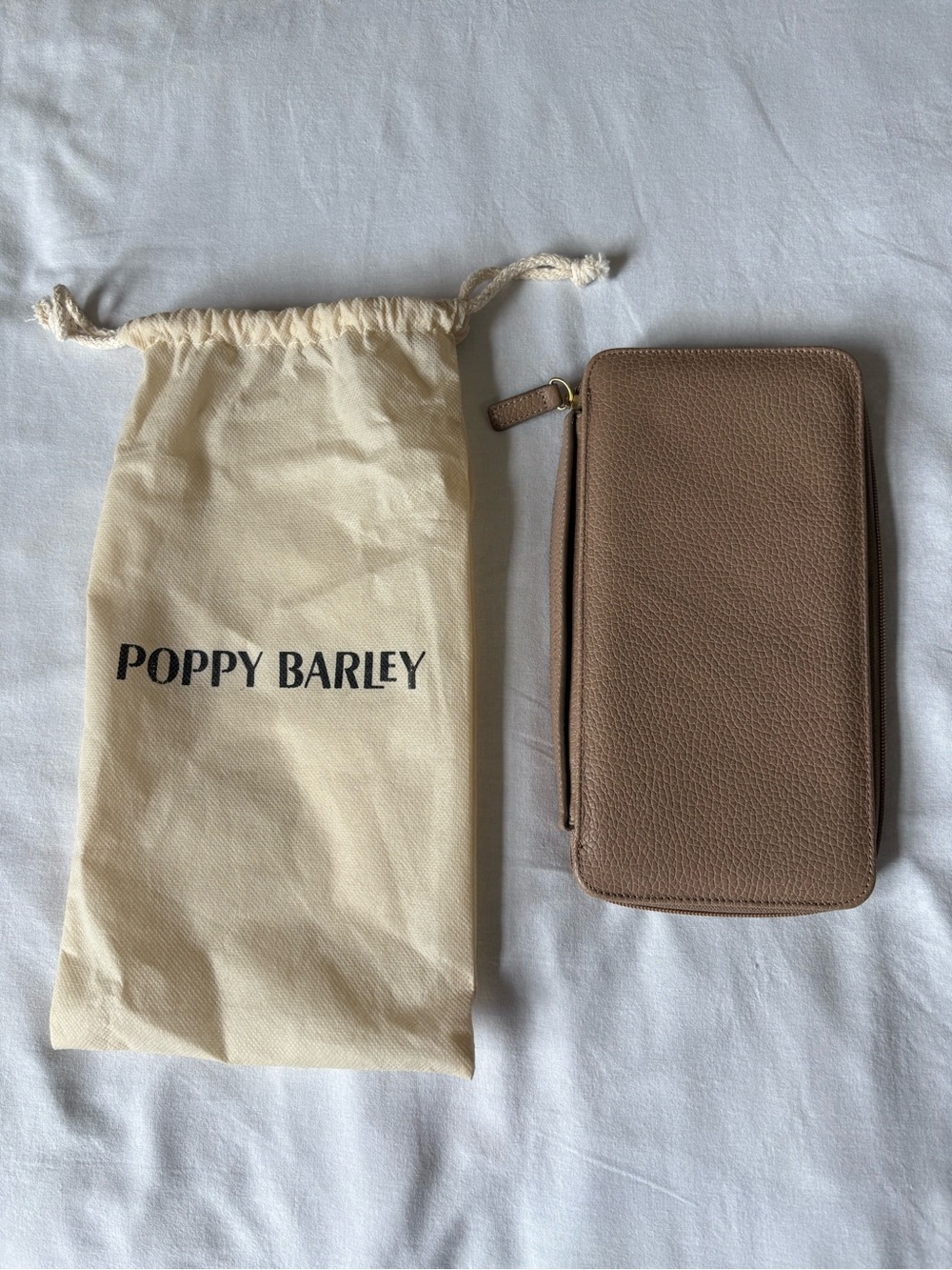 Poppy Barley Pebbled Taupe Zip Passport Holder Wallet